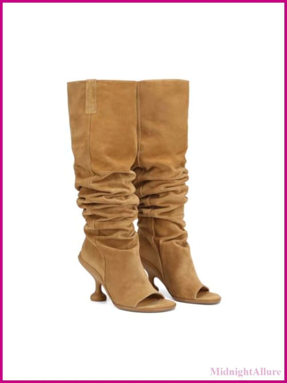 Leather Knee High Boots Open Square Toe Pull On Slouchy Wide Calf